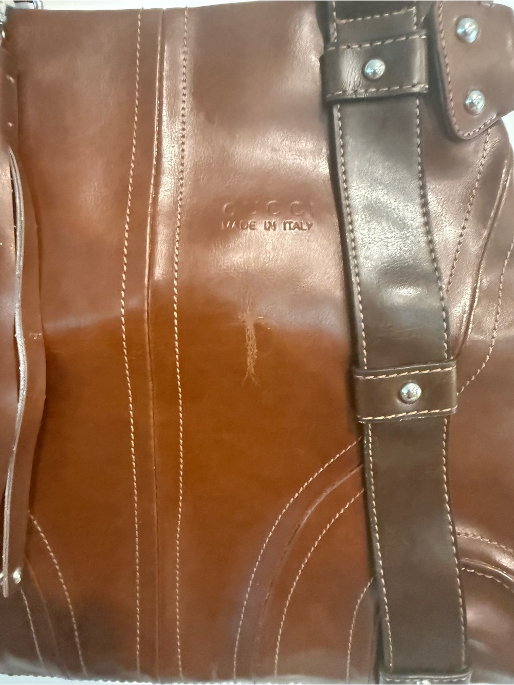 Vintage Gucci Inspired Brown Leather Tote Bag Large Shoulder Bag Satchel Purse - Picture 3 of 8